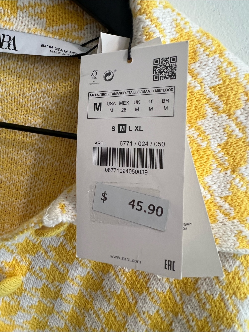 Zara Yellow & White Houndstooth Cropped Blazer - Picture 6 of 9